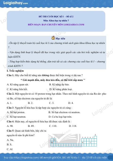 Đề thi học kì 1 KHTN 7 Cánh diều - Đề số 12